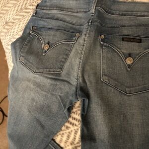 Hudson Jeans Women Blue Denim Mid Rise Stretch Double Button Skinny Straight Leg